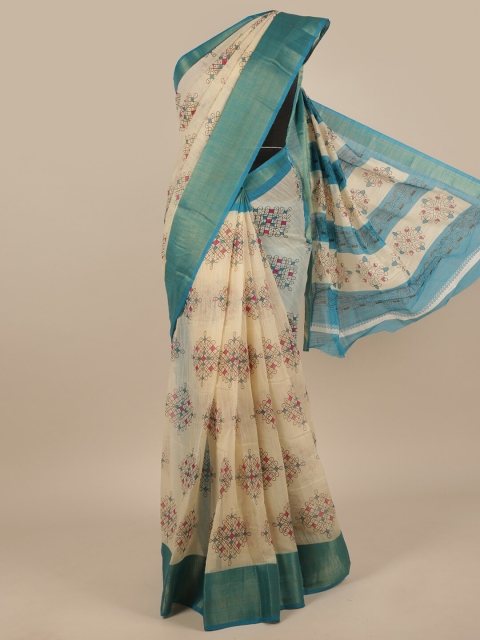 

Pothys Cream-Coloured & Red Floral Zari Saree