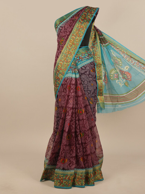 

Pothys Purple & Green Paisley Cotton Blend Saree