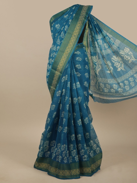 

Pothys Turquoise Blue & White Ethnic Motifs Printed Saree