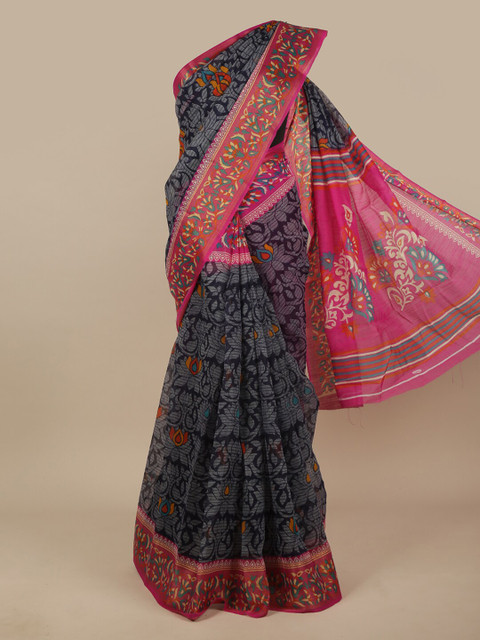 

Pothys Pink & Grey Floral Printed Zari Saree