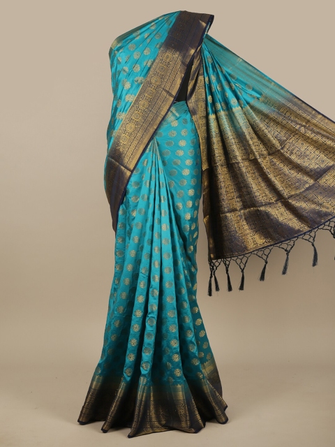 

Pothys Blue & Gold-Toned Woven Design Zari Jute Silk Saree