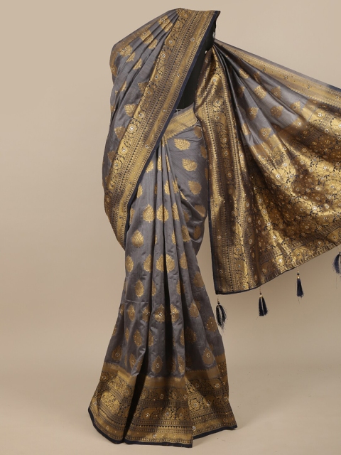 

Pothys Grey & Gold-Coloured Ethnic Motifs Zari Jute Silk Saree
