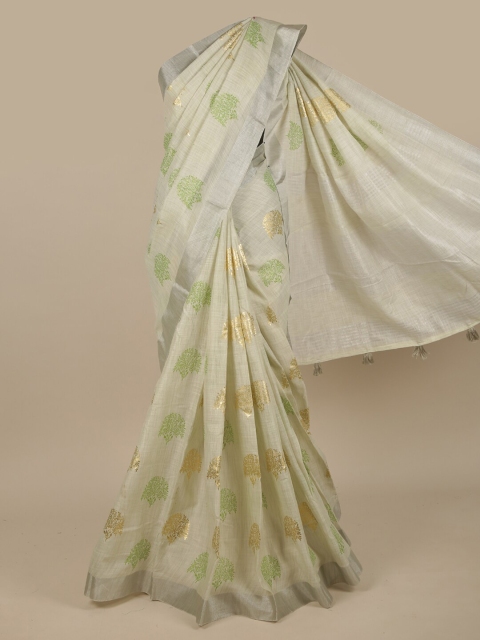 

Pothys Green & Gold-Coloured Ethnic Motifs Printed Zari Linen Blend Saree
