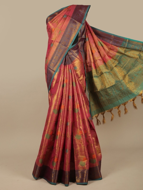 

Pothys Pink Floral Printed Jute Silk Saree