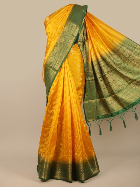 

Pothys Yellow & Green Woven Design Zari Jute Silk Saree