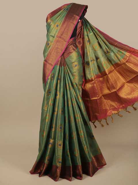 

Pothys Green & Red Woven Design Zari Jute Silk Saree