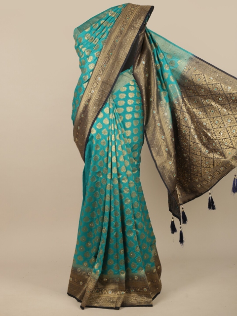 

Pothys Turquoise Blue & Black Woven Design Zari Jute Silk Saree