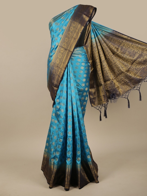 

Pothys Blue & Gold-Coloured Ethnic Motifs Zari Jute Silk Saree