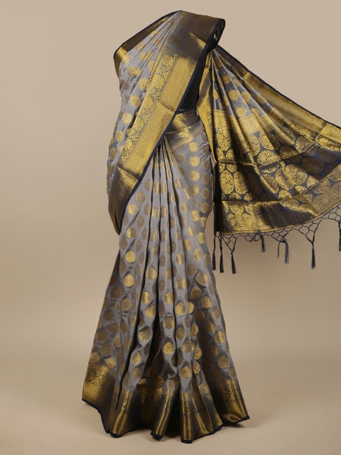 

Pothys Grey & Navy Blue Ethnic Motifs Jute Silk Saree