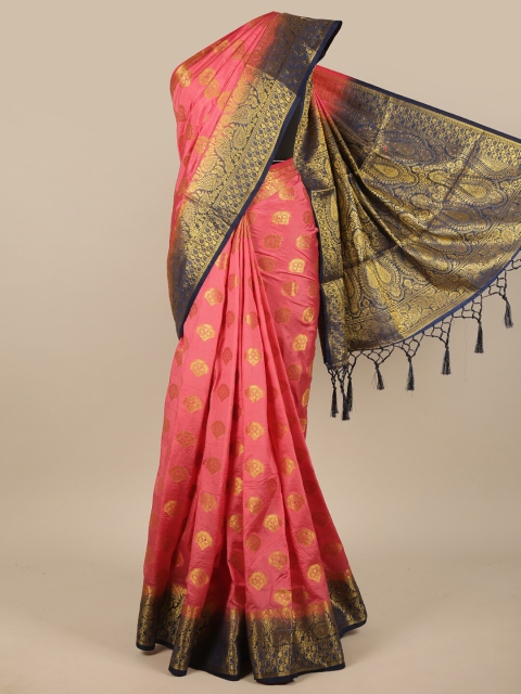 

Pothys Pink & Gold-Toned Ethnic Motifs Zari Jute Silk Saree