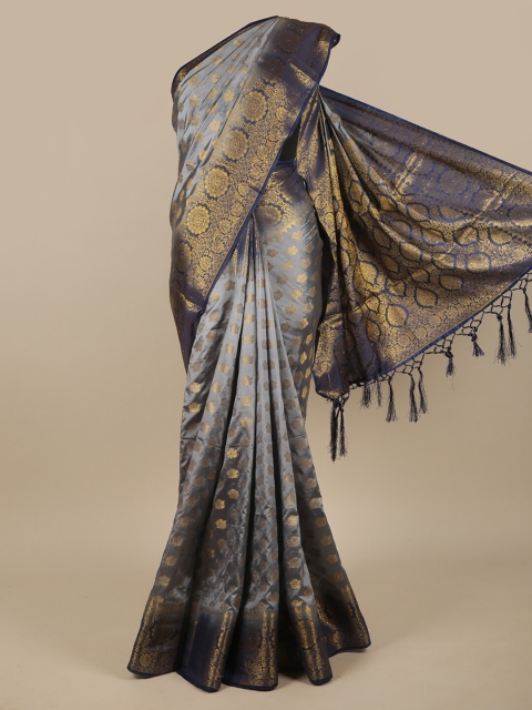 

Pothys Grey & Gold-Toned Woven Design Zari Jute Silk Saree