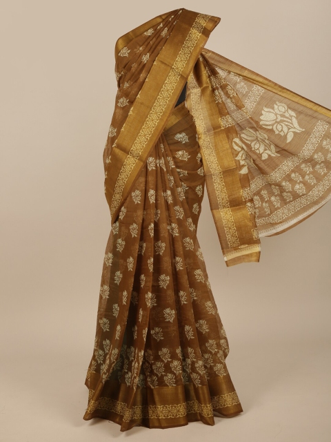 

Pothys Brown & Cream-Coloured Batik Zari Saree