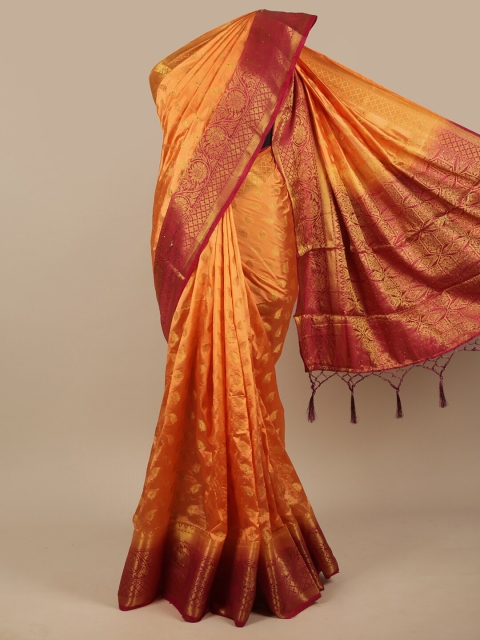 

Pothys Orange & Maroon Floral Zari Jute Silk Saree