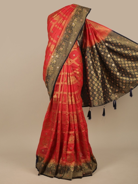 

Pothys Pink & Black Woven Design Jute Silk Saree