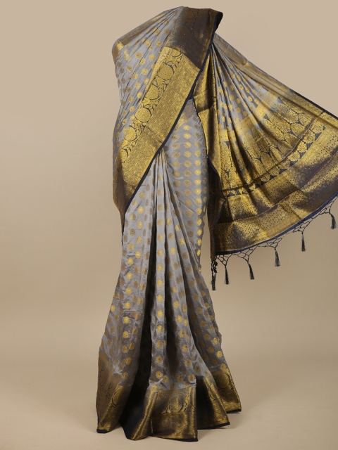 

Pothys Grey & Navy Blue Woven Design Zari Jute Silk Saree