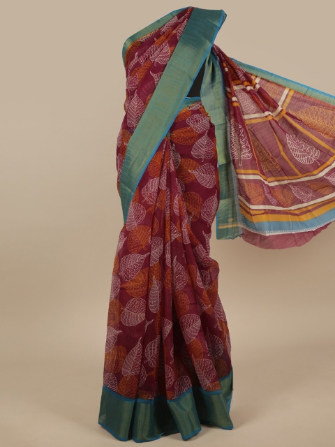 

Pothys Purple & Orange Cotton Blend Floral Zari Saree