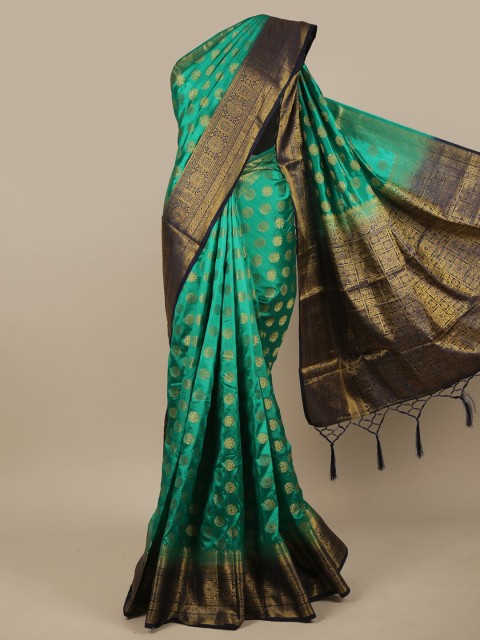 

Pothys Green & Gold-Toned Floral Zari Jute Silk Saree