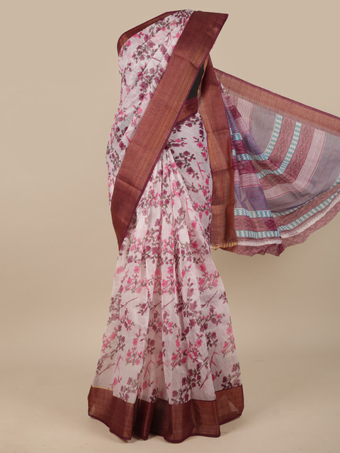 

Pothys Off White & Fuchsia Floral Saree