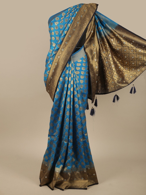 

Pothys Blue & Black Ethnic Motifs Jute Silk Saree