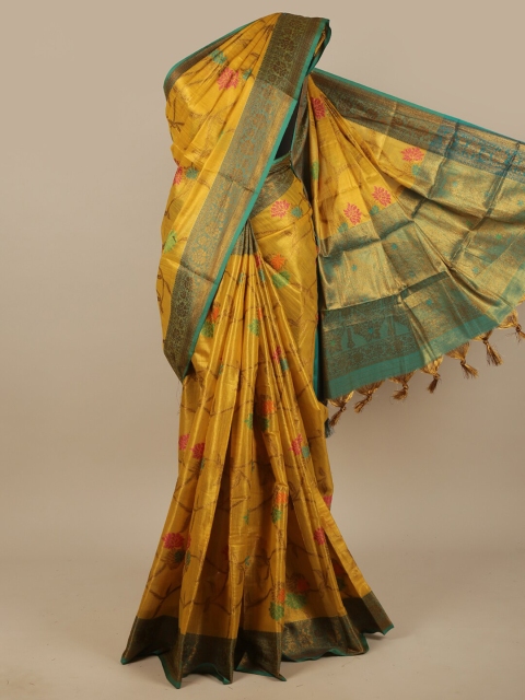 

Pothys Yellow & Green Woven Design Zari Jute Silk Saree