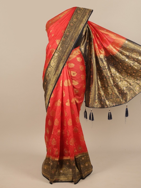 

Pothys Red & Black Woven Design Zari Jute Silk Saree
