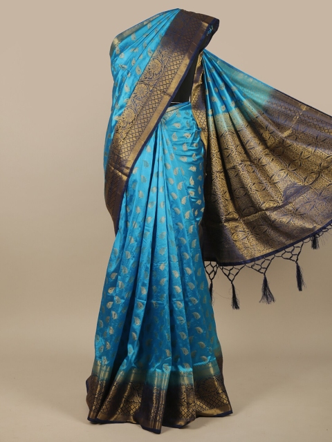 

Pothys Blue & Gold-Toned Ethnic Motifs Zari Jute Silk Saree