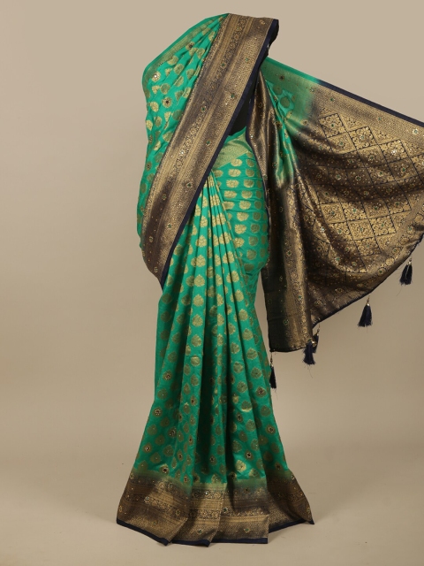 

Pothys Green & Blue Ethnic Motifs Jute Silk Saree