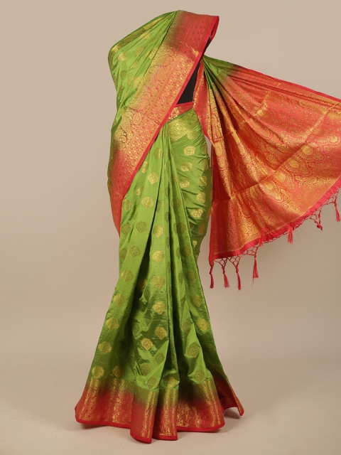 

Pothys Green & Orange Woven Design Jute Silk Saree