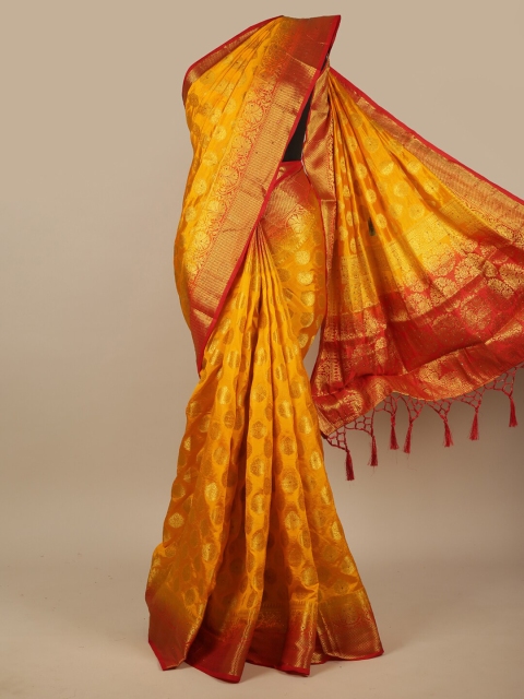 

Pothys Yellow & Red Ethnic Motifs Zari Jute Silk Saree