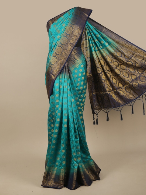 

Pothys Green & Gold-Toned Woven Design Jute Silk Saree