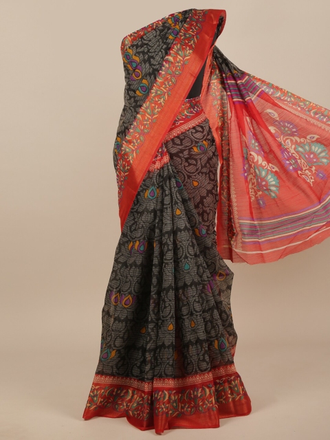 

Pothys Black & Red Floral Zari Saree
