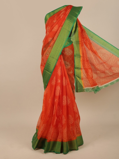 

Pothys Orange & Green Ethnic Motifs Zari Saree