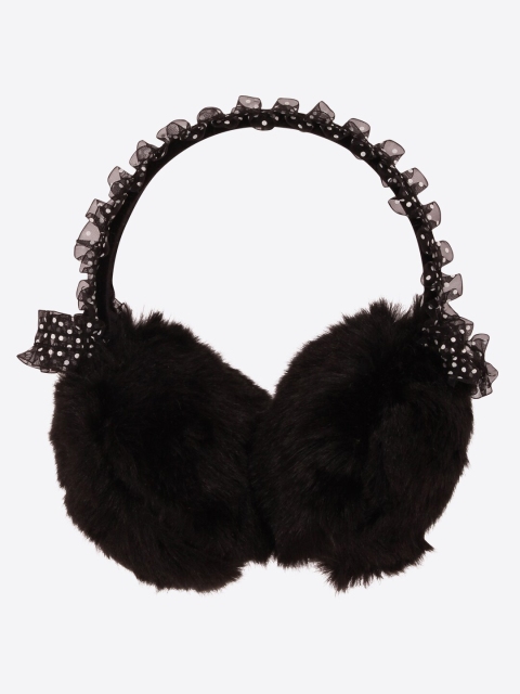 

CUTECUMBER Girls Black & White Faux Fur Hairband with Ear Muffs