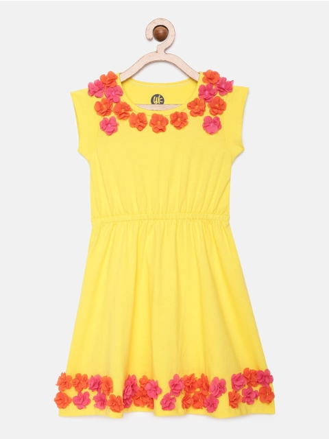 

YK Yellow Floral Embroidered Applique Fit & Flared Dress