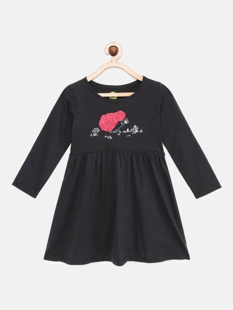 

YK Girls Black & Pink Self Design Pure Cotton Dress