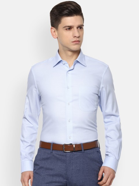 

Louis Philippe Permapress Men Blue Pure Cotton Opaque Checked Formal Shirt