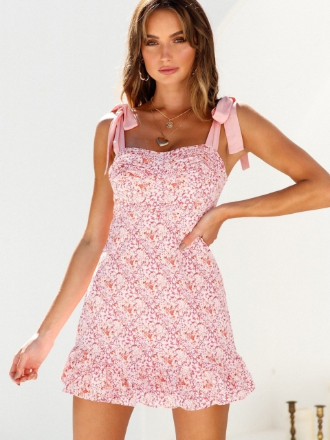 

GRACE & JACK Pink & White Floral A-Line Mini Dress