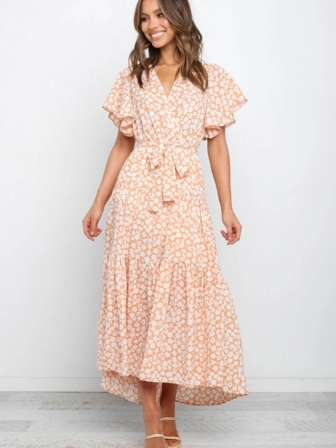 

GRACE & JACK Orange & White Floral Butterfly Sleeve Midi Dress