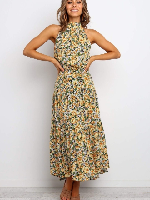 

GRACE & JACK Yellow Floral Halter Neck Maxi Midi Dress