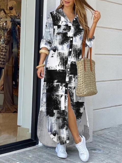 

GRACE & JACK Black & White Shirt Maxi Dress