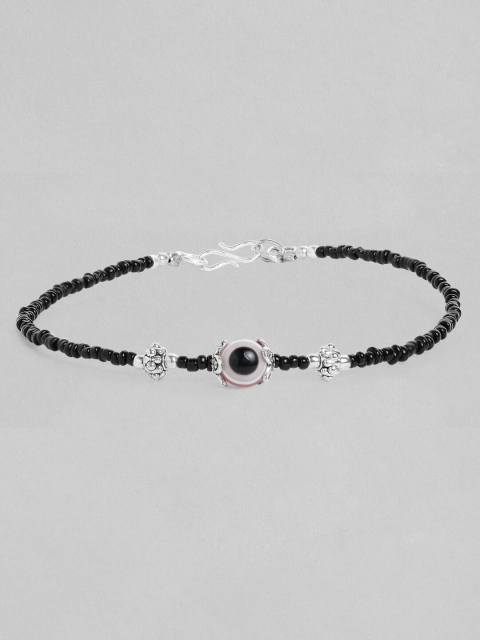 

Rubans Silver-Toned & Black Beaded Handcrafted Anklet