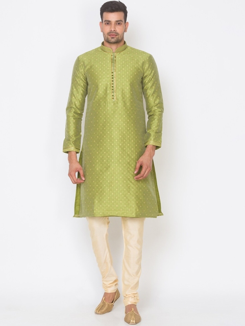 

Ethnicity Men Green & Off-White Ethnic Motifs Woven Jacquard Kurta with Churidar