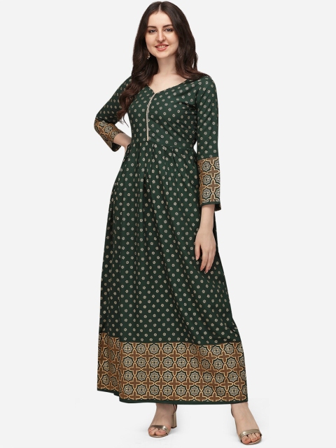 

SAADHVI Green Ethnic Motifs Maxi Dress