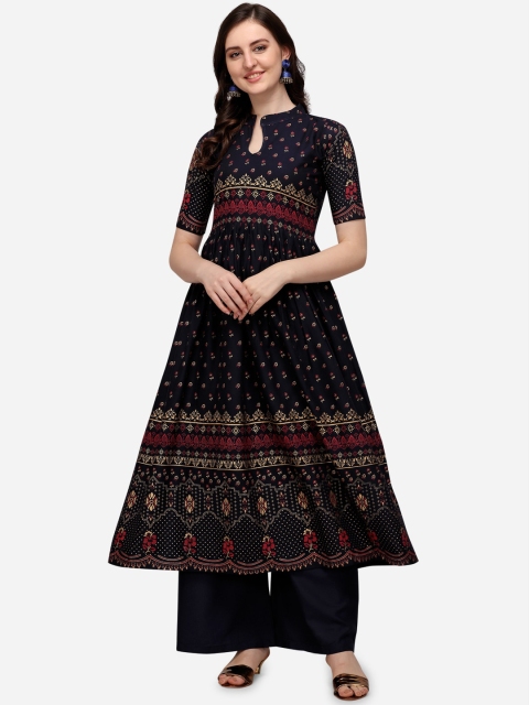 

SAADHVI Women Navy Blue Ethnic Motifs Printed Anarkali Kurta