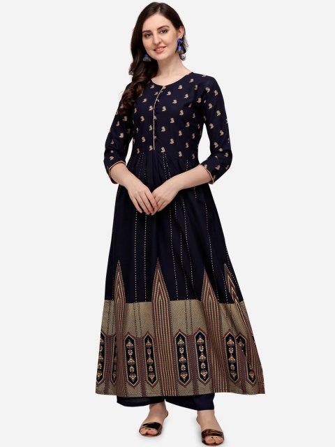

SAADHVI Navy Blue Ethnic Motifs Ethnic Maxi Dress