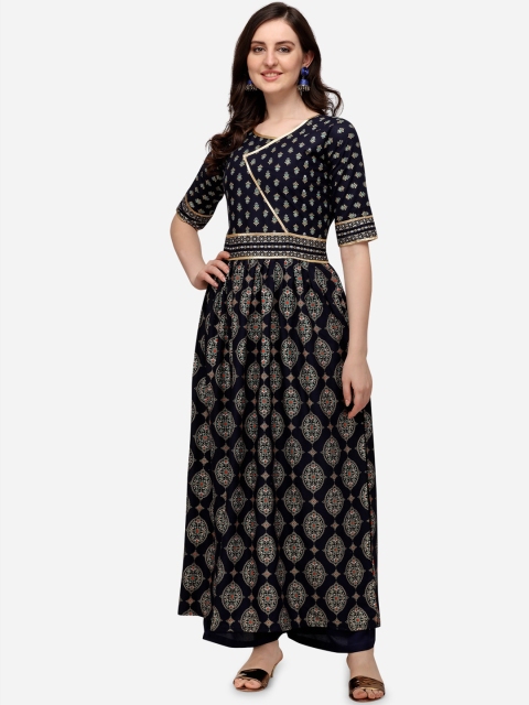 

SAADHVI Navy Blue Ethnic Motifs Maxi Dress