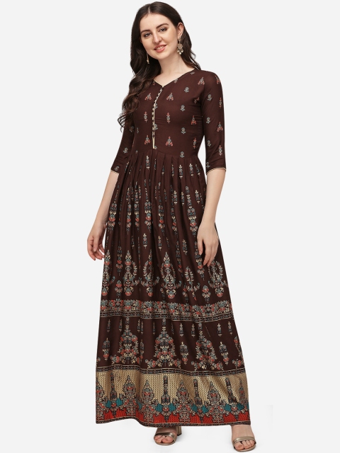 

SAADHVI Brown Ethnic Motifs Ethnic Maxi Dress