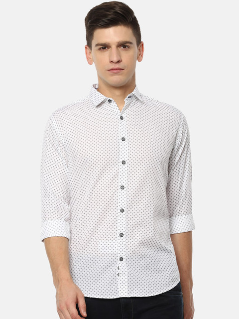 

V Dot Men White Slim Fit Opaque Printed Casual Shirt