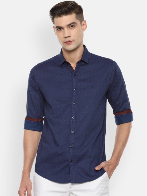 

V Dot Men Navy Blue Slim Fit Opaque Printed Casual Shirt