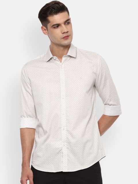 

V Dot Men Cream-Coloured Slim Fit Opaque Printed Casual Shirt
